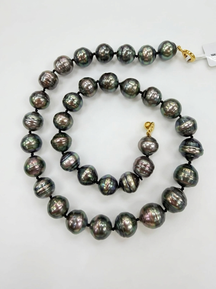 【Deep Sea Aurora】11-13.5mm Tahitian Ringed Pearl Long Necklace (with Imported Japanese Metal Clasp)