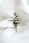 Ballerina 11mm Tahitian Black Pearl Pendant - 925 Silver Plated
