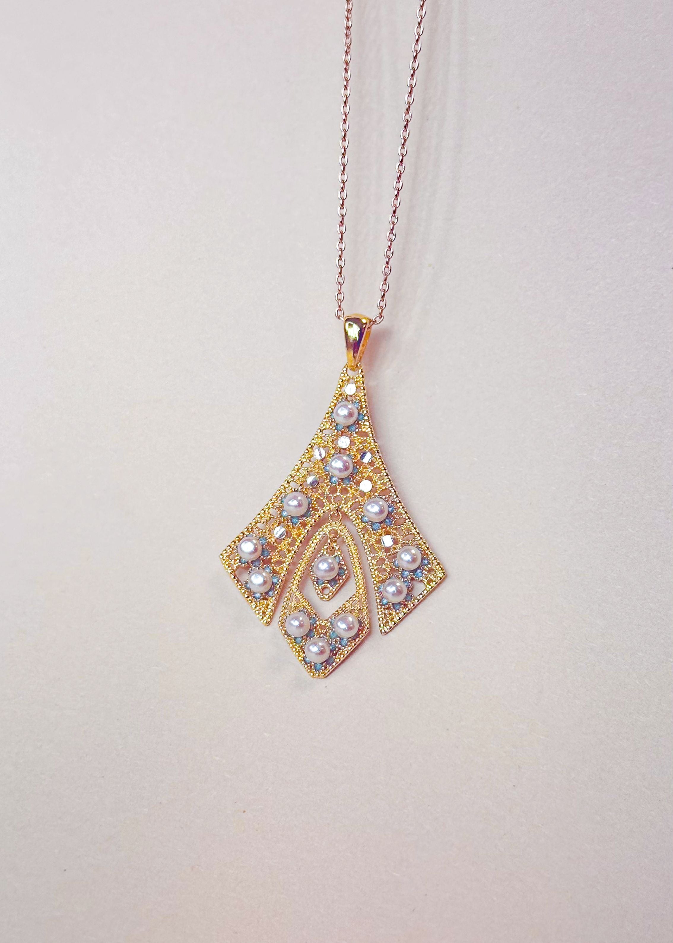 Gold Vermeil Blue Flower Pearl Pendant