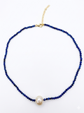 【Starry Seas】Large Lapis Lazuli Single Bead Necklace (925 Sterling Silver Gold Plated Clasp / 16.5" + 2" Extension Chain)