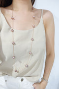 Movable Pink Pearl Long Necklace