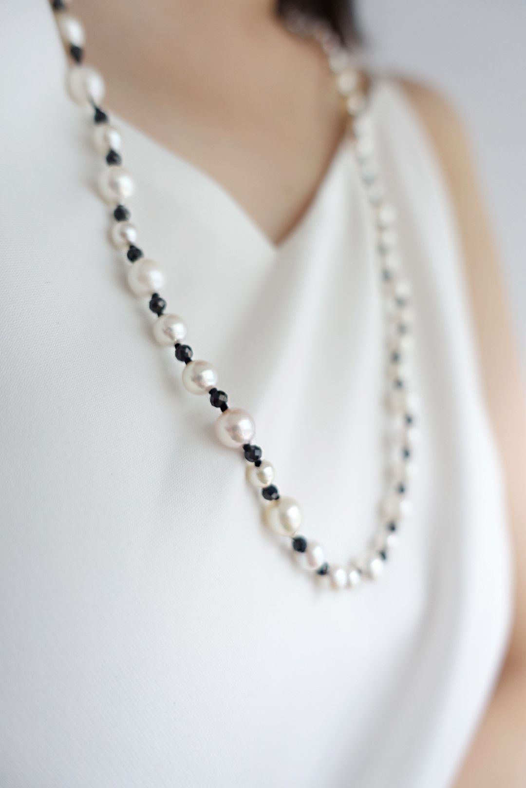 Akoya Shadow Weave | Japanese Akoya Pearls x Black Spinel Handmade Long Necklace