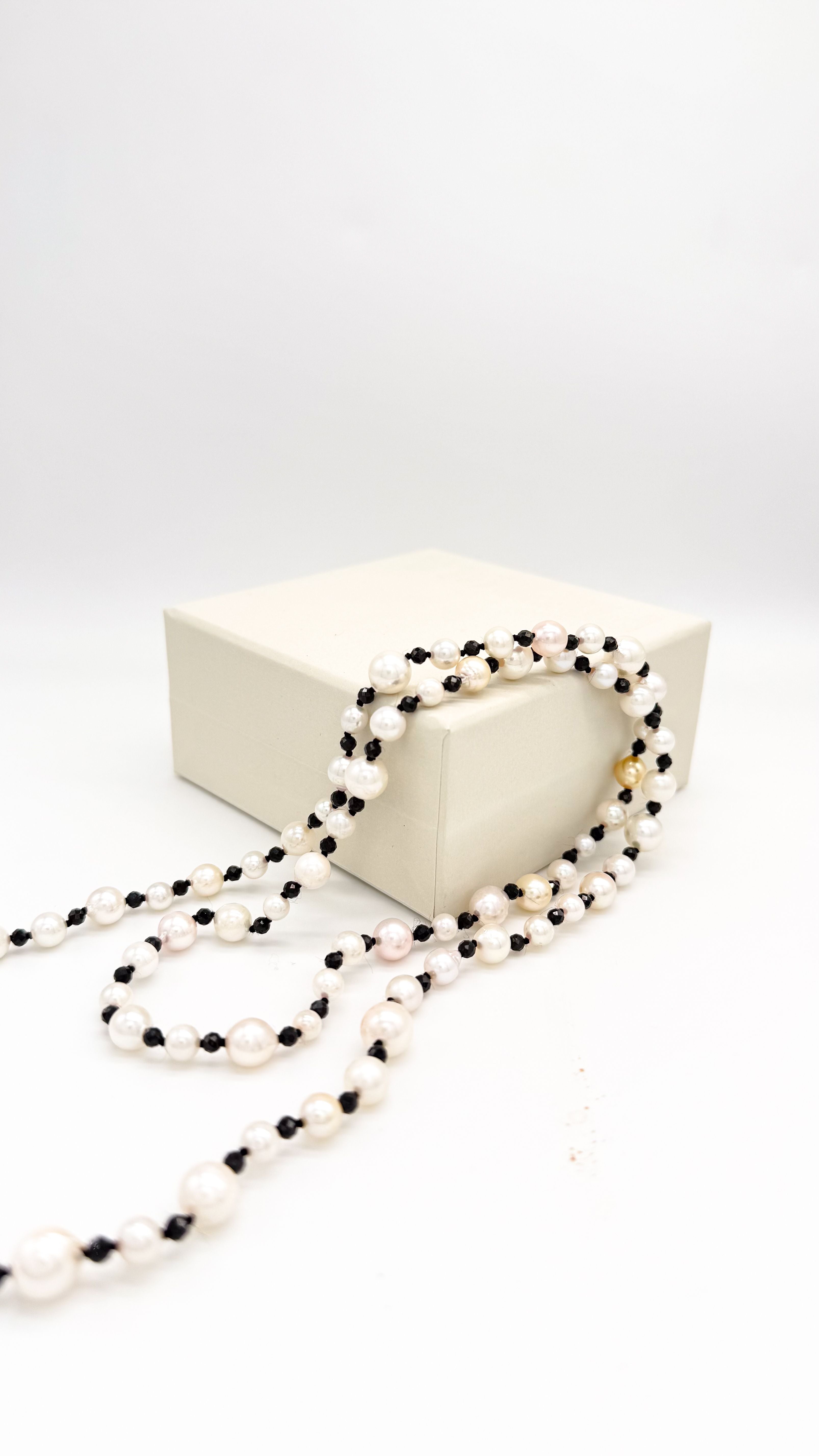 Akoya Shadow Weave | Japanese Akoya Pearls x Black Spinel Handmade Long Necklace