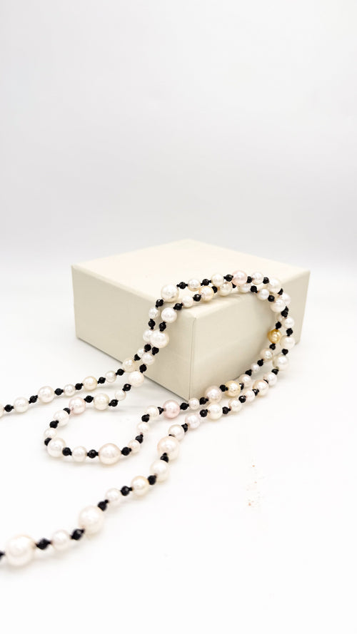 Akoya Shadow Weave | Japanese Akoya Pearls x Black Spinel Handmade Long Necklace