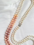 Iridescent Years: Two-Tone Gradient Pearl and Diamond Tassel Necklace