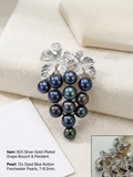 925 Sterling Silver Gold Plated Grape Brooch Pendant | Blue Freshwater Pearls (12 pcs)