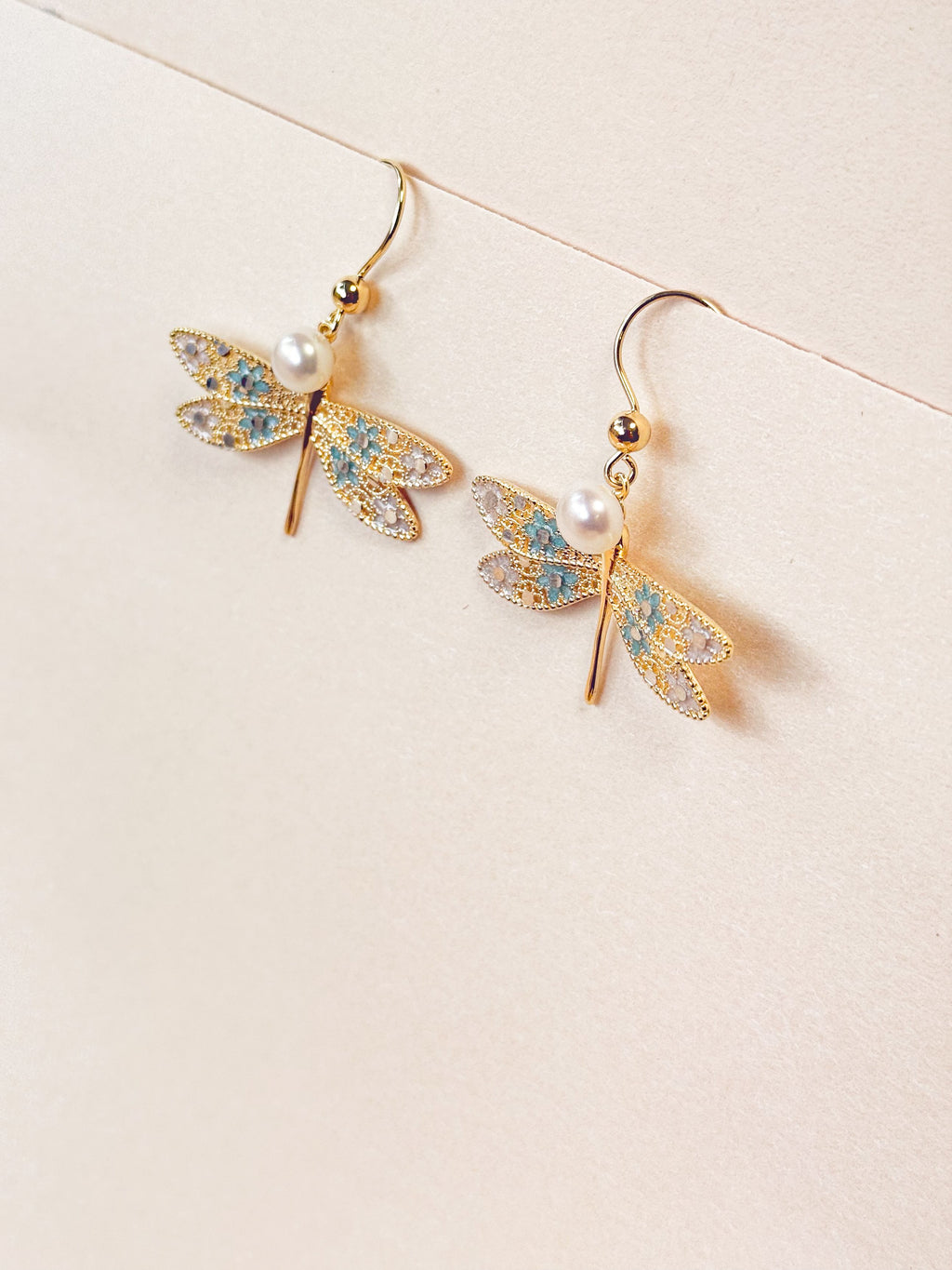 Gold Vermeil Blue Dragonfly Pearl Pendant