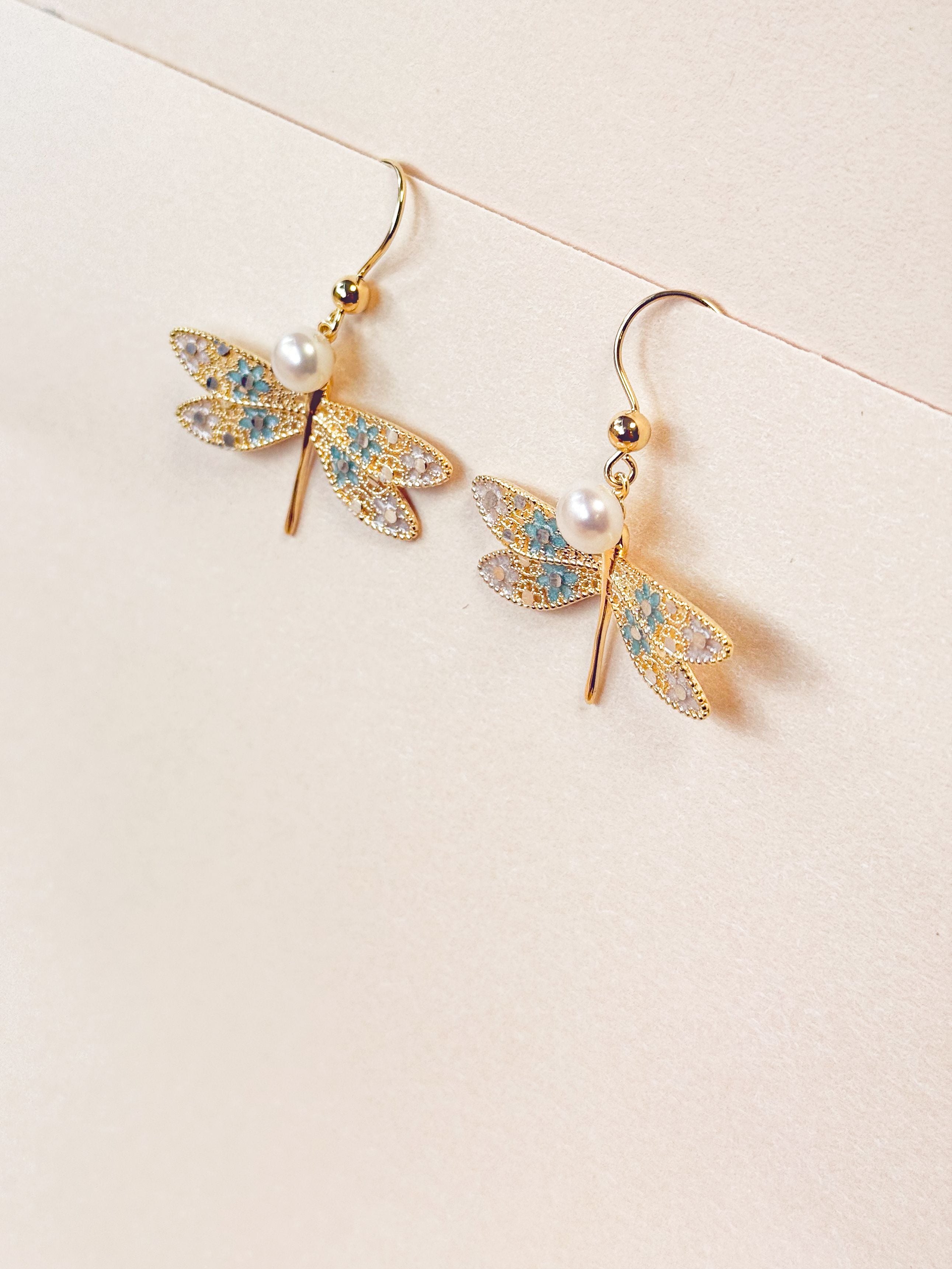 Gold Vermeil Blue Dragonfly Pearl Pendant