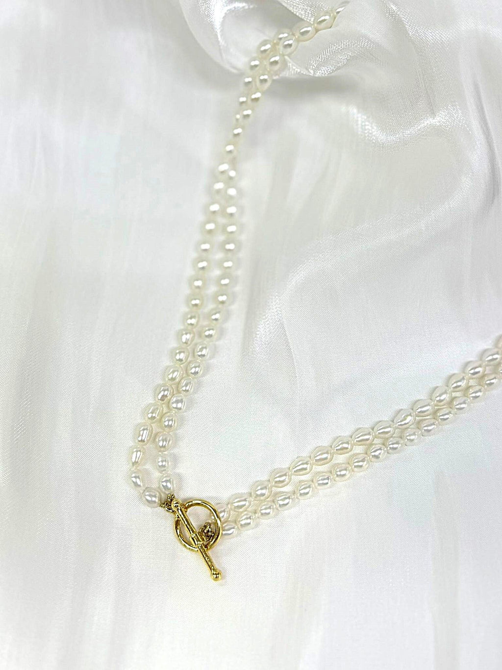 Double-Row Seed Bead 925 Sterling Silver Gold-Plated Toggle Clasp Necklace