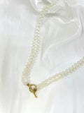 Double-Row Seed Bead 925 Sterling Silver Gold-Plated Toggle Clasp Necklace