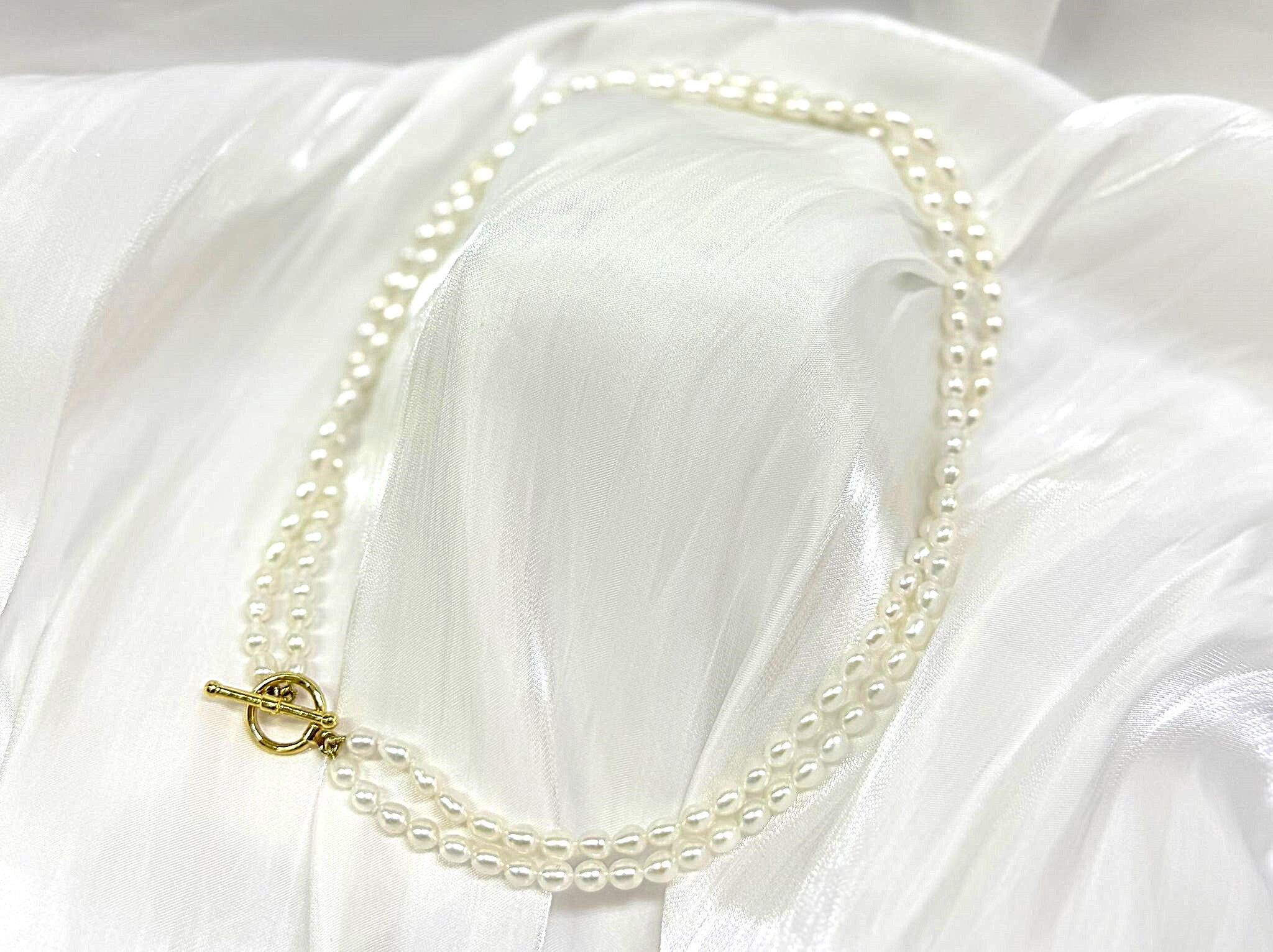 Double-Row Seed Bead 925 Sterling Silver Gold-Plated Toggle Clasp Necklace