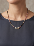 【Stellar Constellation】Multi-colored Tourmaline and Pearl Necklace (Japanese Clasp / 16.5 inches)