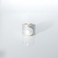 Two-Tone Gold & Silver: Hammered 10mm + Pearl Unisex Open Ring (925 Silver Gold-Plated)