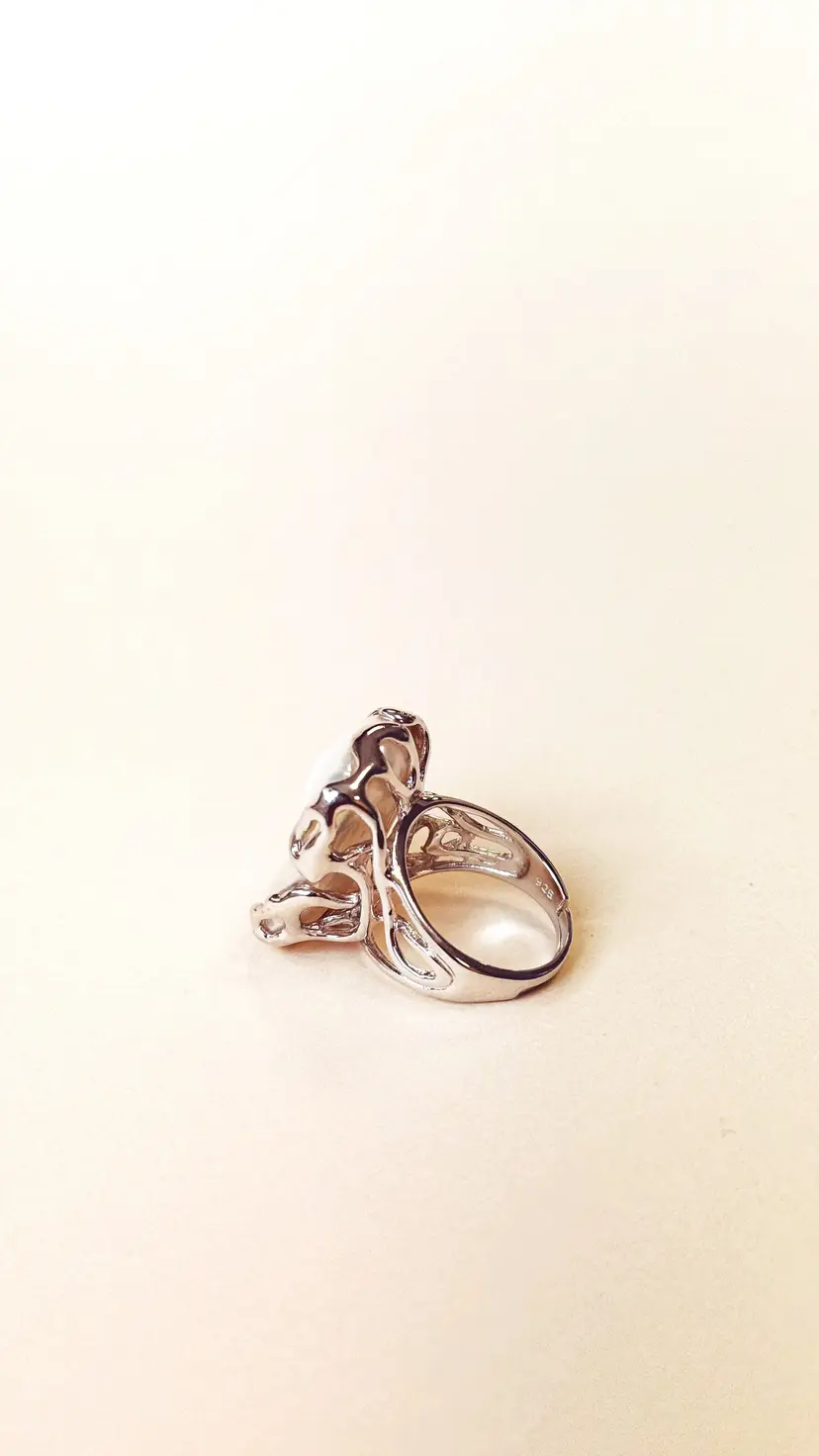 "Square Button" Pearl Sterling Silver Open Ring