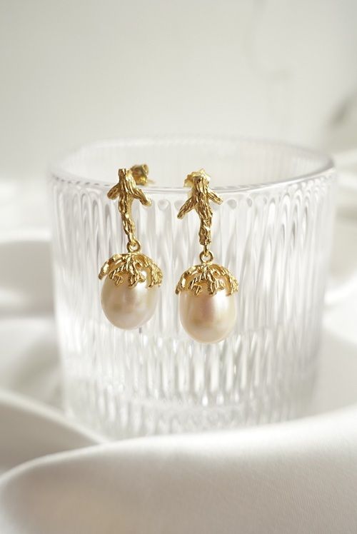 [Forest Whisper Jewelry] Pearl earrings with pendant, 925 silver findings