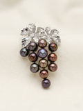 925 Sterling Silver Gold Plated Grape Brooch and Pendant Two-Way Design | Dark Purplish-Red Freshwater Pearls (12 pcs)