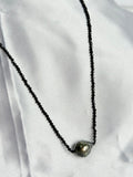 Natural black spinel and Tahitian pearls with 925 plated sterling silver chain