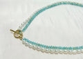 Midsummer Ocean Collection: Blue Apatite and Rice Pearl Double-Strand Gold-Plated 925 Sterling Silver Necklace