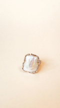 "Square Button" Pearl Sterling Silver Open Ring