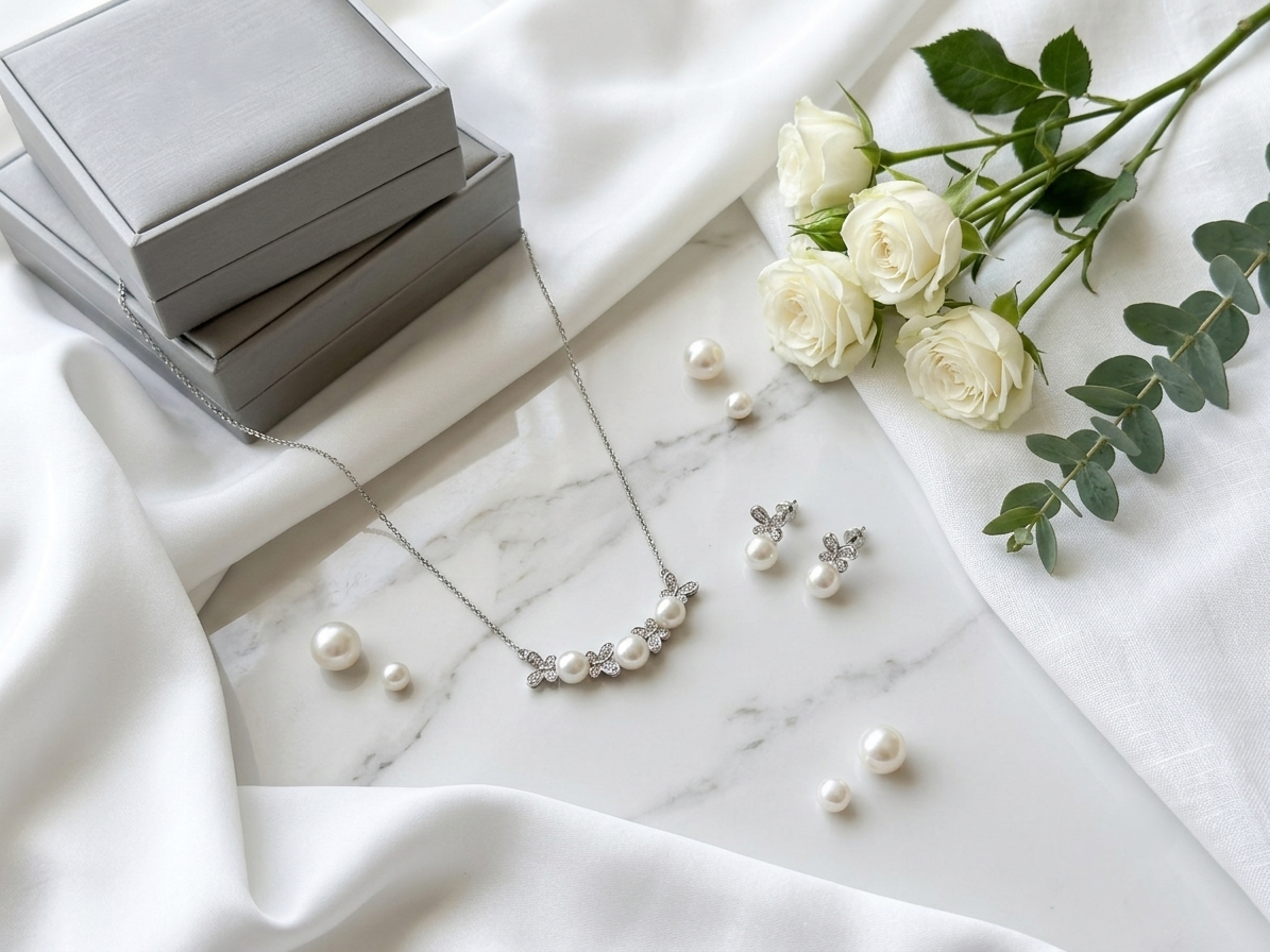 925 Silver Butterfly Garden Gemstone Pearl Set