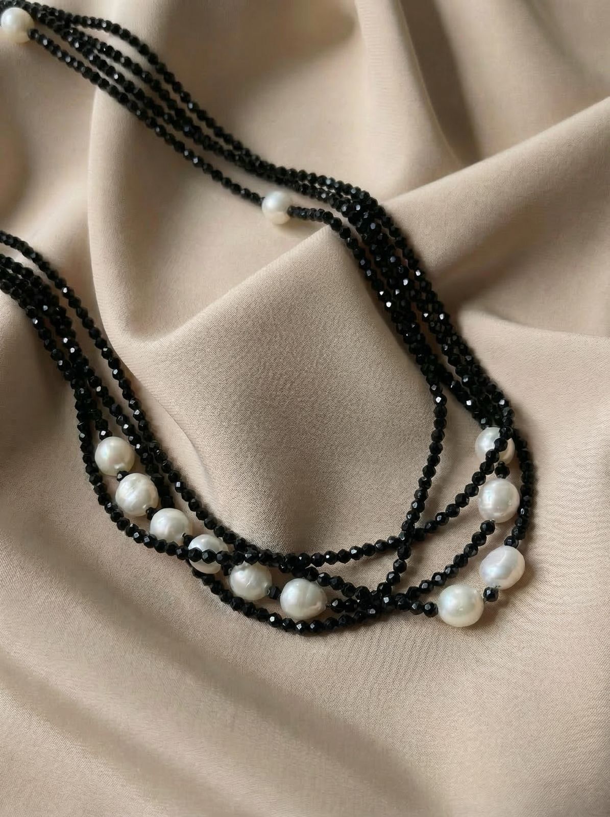 Black Spinel Pearl Long Necklace