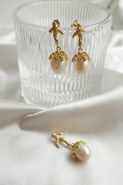 [Forest Whisper Jewelry] Pearl earrings with pendant, 925 silver findings