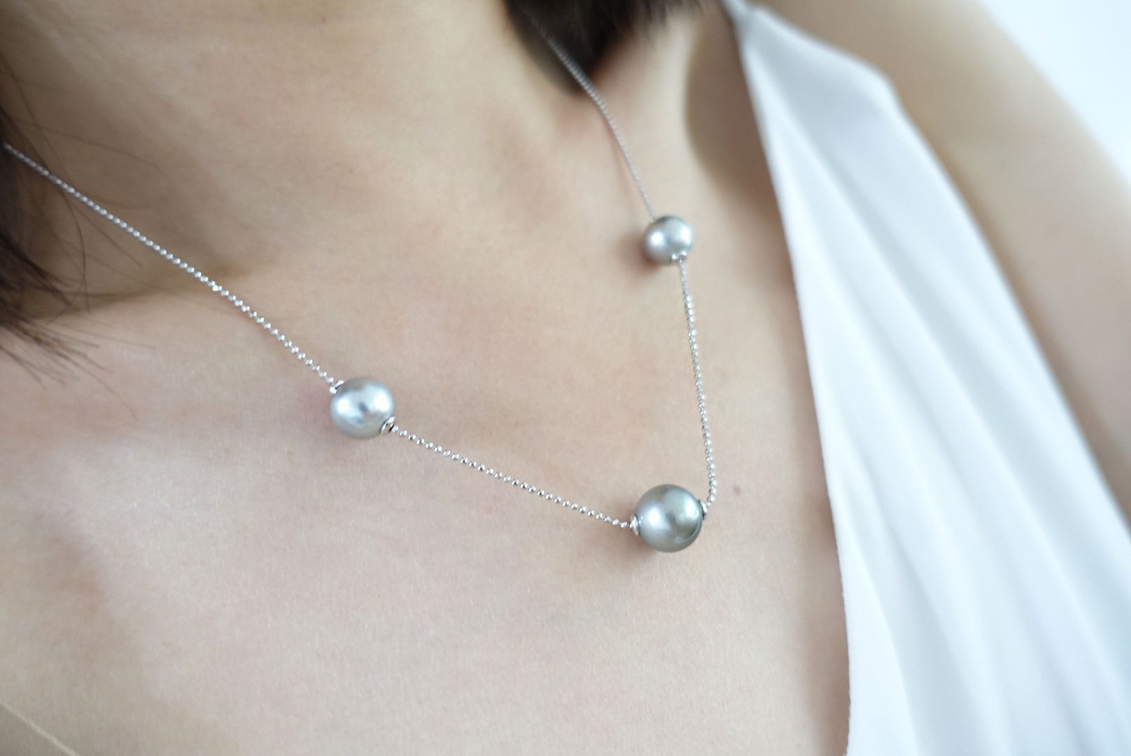 925 Sterling Silver Plated | 10-11mm Tahitian Pearl Slider Necklace (3-Piece Set)