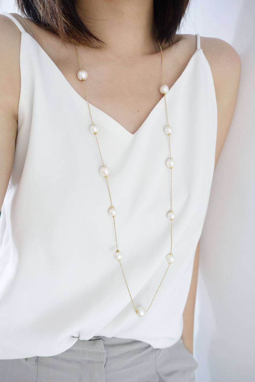 [The Beauty of Flow] 9-12mm Free-Movement Freshwater Pearl Long Necklace