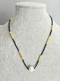 『伍』Natural black spinel, natural pearl, and sterling silver 925 plated necklace with silver clasp