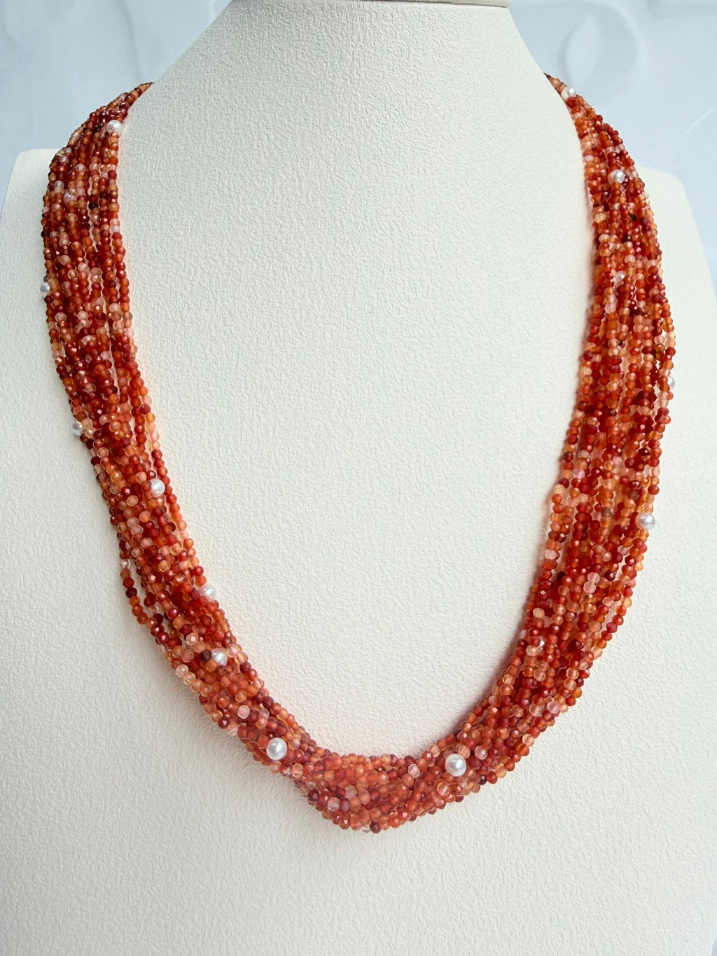 Danhua | Red Agate and Pearl Interspersed Sterling Silver Necklace