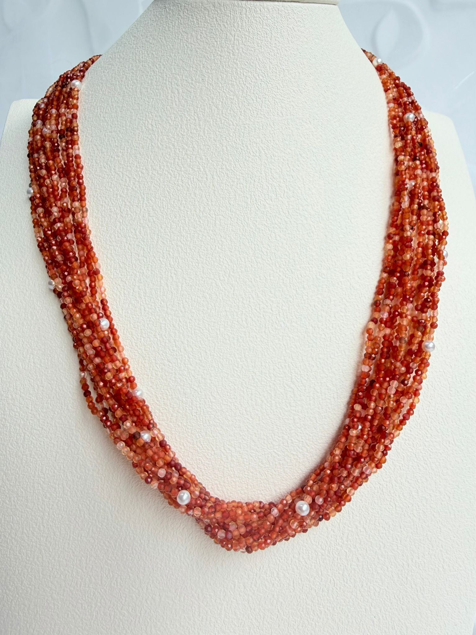 Danhua | Red Agate and Pearl Interspersed Sterling Silver Necklace
