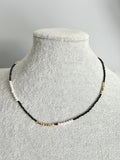 "Two" Natural black spinel with small pearls, and large and small 925 sterling silver gold and silver flakes necklace with 925 silver clasp