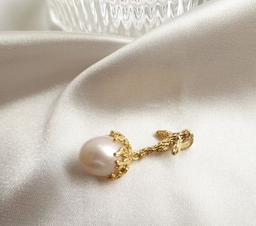 [Forest Whisper Jewelry] Pearl earrings with pendant, 925 silver findings