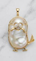 【萌趣海獅】14K 金鑲 0.1ct 鑽石巴洛克珍珠吊墜