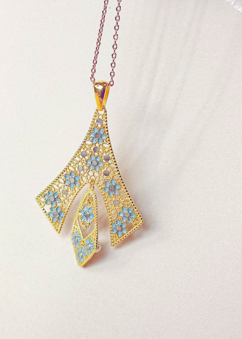 Gold Vermeil Blue Flower Pearl Pendant