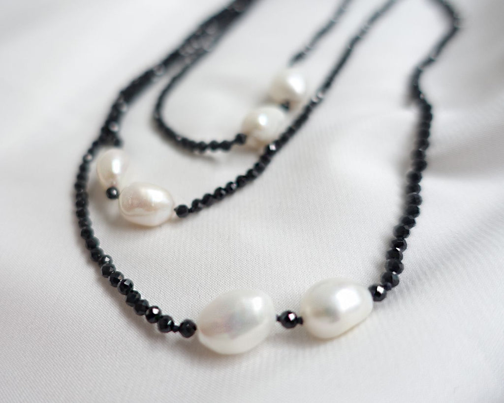 Black Spinel Pearl Long Necklace