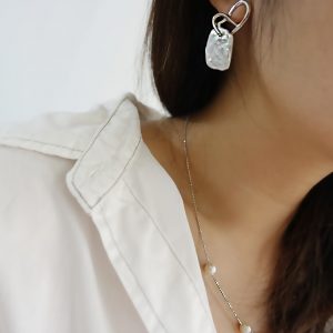 Bold Mate Silver Heart Fresh Water Coin Pearl Earrings