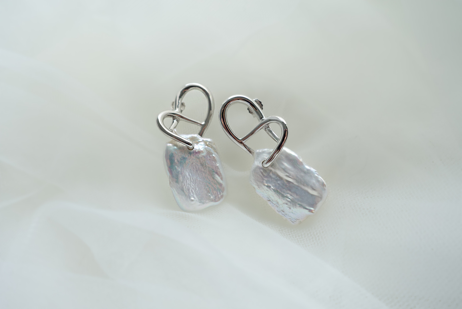 Bold Mate Silver Heart Fresh Water Coin Pearl Earrings Bold Mate Silver Heart Fresh Water Coin Pearl Earrings