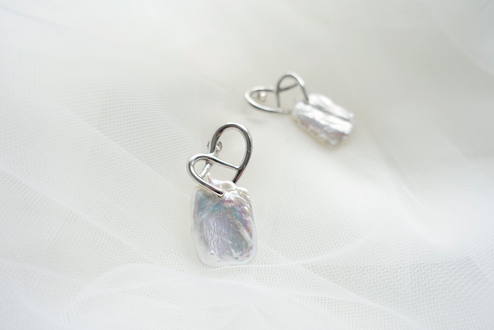 Bold Mate Silver Heart Fresh Water Coin Pearl Earrings Bold Mate Silver Heart Fresh Water Coin Pearl Earrings