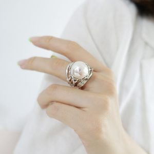 Statement Baroque Fresh Water Pearl Wide Ring Band Adjustable Open Ring