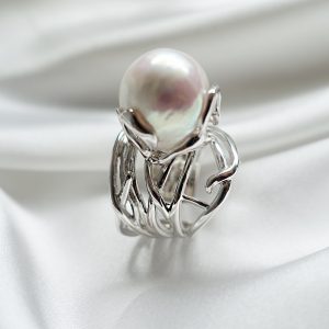 Statement Baroque Fresh Water Pearl Wide Ring Band Adjustable Open Ring