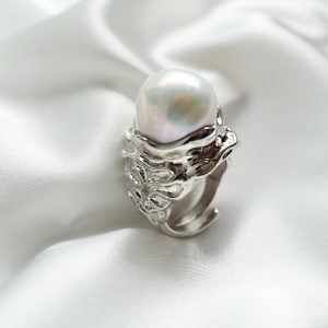 Statement Baroque Fresh Water Pearl Solid Wide Ring Band Adjustable Open Ring