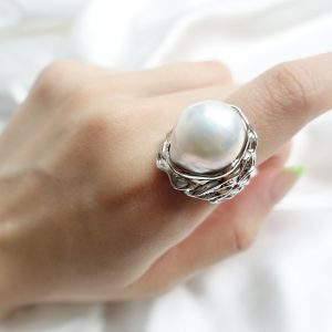 Statement Baroque Fresh Water Pearl Solid Wide Ring Band Adjustable Open Ring