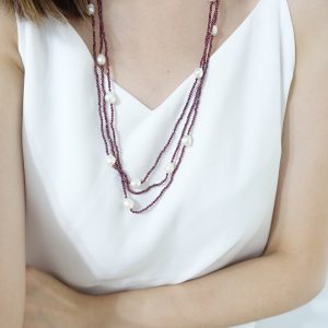 Triple Layered Fresh Water Pearl and Garnet Endless Necklace