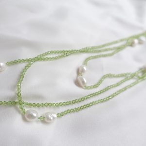 Triple Layered Fresh Water Pearl and Peridot Endless Necklace