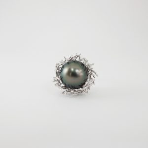 Large Coral Tahitian Pearl Adjustable Open Ring - Front View