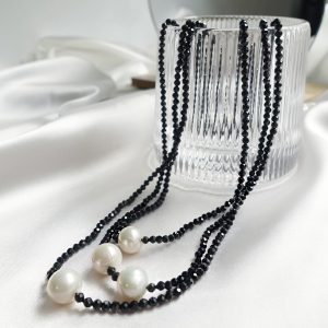 Three in One Layered Black Spinel Freswater Pearl Necklace
