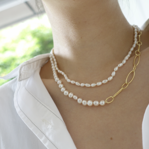 Two Way Gold Vermeil Layered Freshwater Pearl Necklace