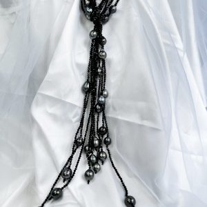 Multi Layer Black Spinel Tahitian Pearl Tassel Opera Necklace