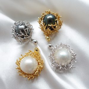 Unique Coral Black Tahitian Pearl Pendant